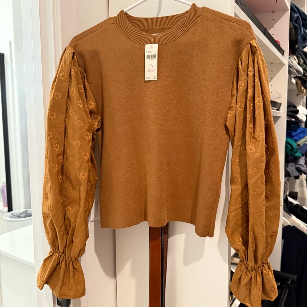 Anthropologie Tan Puff Sleeve Blouse